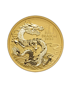 1 troy ounce gouden munt Lunar 2024 voorzijde