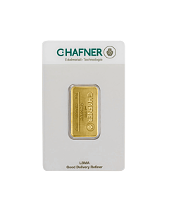 Voorzijde verpakking C. Hafner goudbaar 10 gram