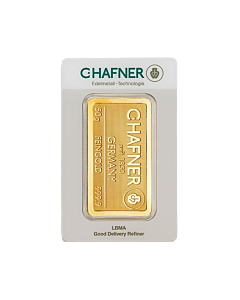 Voorkant C. Hafner 50 gram goudbaar