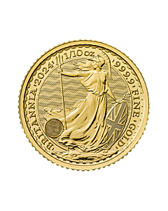 Voorkant van de 1/10 Troy ounce gouden munt Britannia 2024