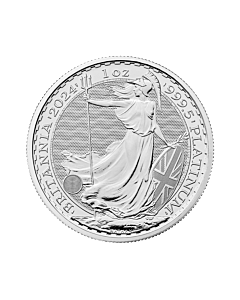 Voorkant van de 1 troy ounce platina munt Britannia 2024